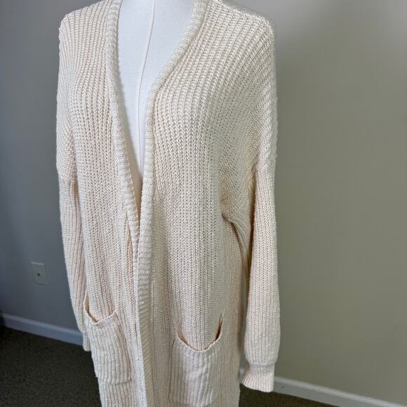Billabong Long Open Front Knit Pockets Cardigan Sweater US Women’s L - Picture 2 of 7